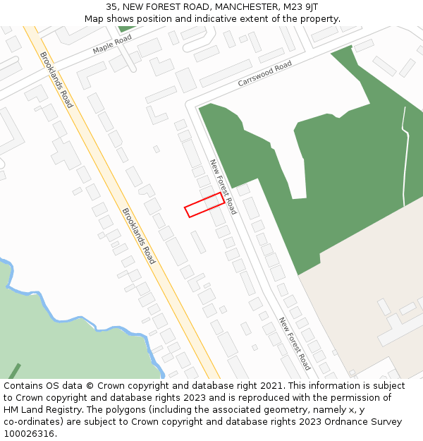 35, NEW FOREST ROAD, MANCHESTER, M23 9JT: Location map and indicative extent of plot