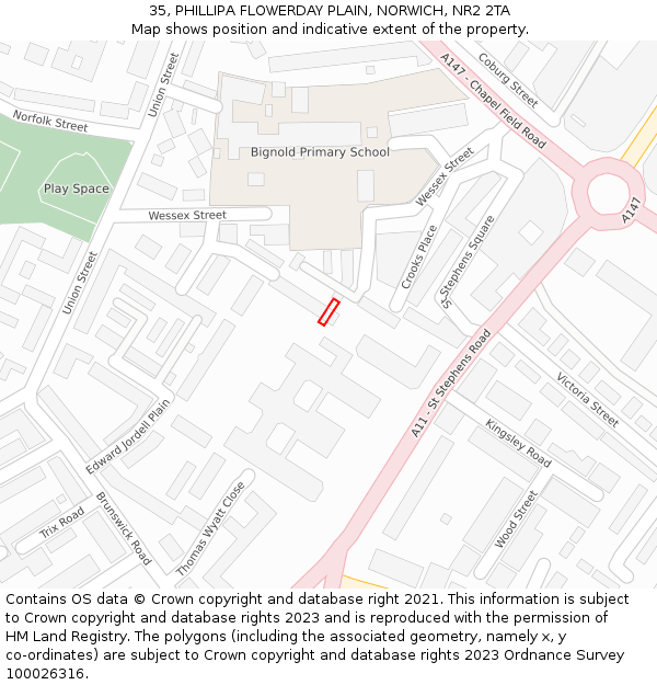 35, PHILLIPA FLOWERDAY PLAIN, NORWICH, NR2 2TA: Location map and indicative extent of plot