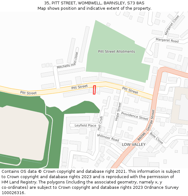 35, PITT STREET, WOMBWELL, BARNSLEY, S73 8AS: Location map and indicative extent of plot