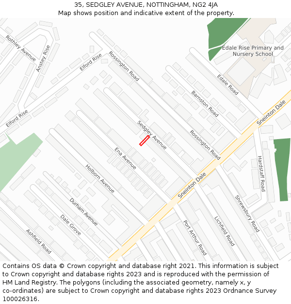 35, SEDGLEY AVENUE, NOTTINGHAM, NG2 4JA: Location map and indicative extent of plot