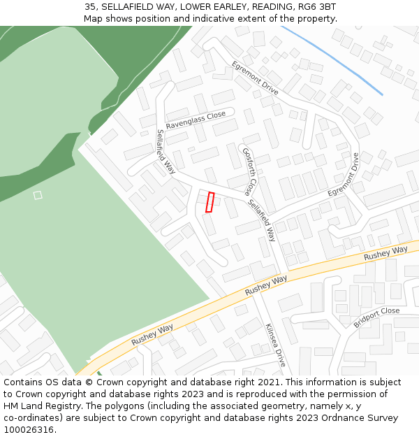 35, SELLAFIELD WAY, LOWER EARLEY, READING, RG6 3BT: Location map and indicative extent of plot
