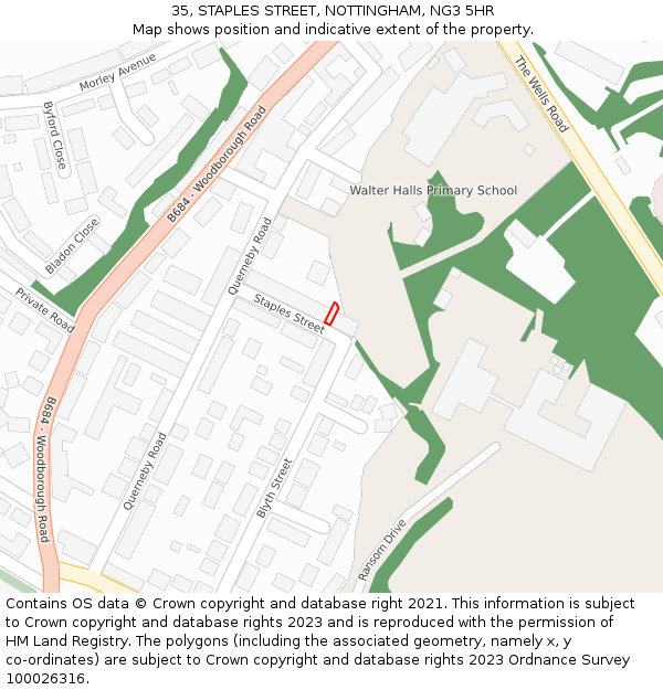 35, STAPLES STREET, NOTTINGHAM, NG3 5HR: Location map and indicative extent of plot
