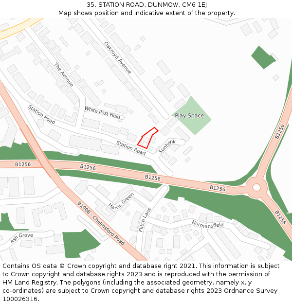 35, STATION ROAD, DUNMOW, CM6 1EJ: Location map and indicative extent of plot
