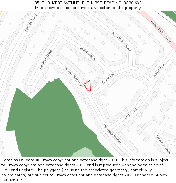 35, THIRLMERE AVENUE, TILEHURST, READING, RG30 6XR: Location map and indicative extent of plot