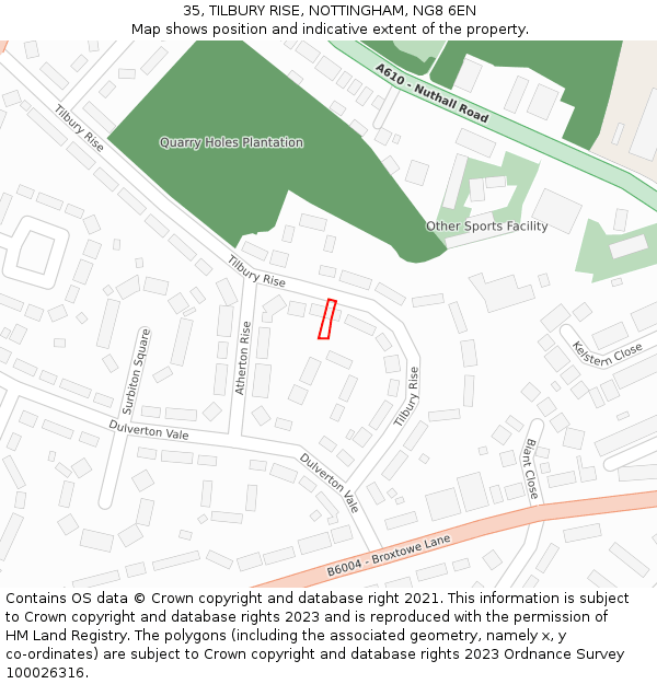 35, TILBURY RISE, NOTTINGHAM, NG8 6EN: Location map and indicative extent of plot