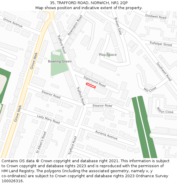 35, TRAFFORD ROAD, NORWICH, NR1 2QP: Location map and indicative extent of plot