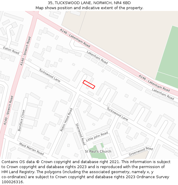 35, TUCKSWOOD LANE, NORWICH, NR4 6BD: Location map and indicative extent of plot
