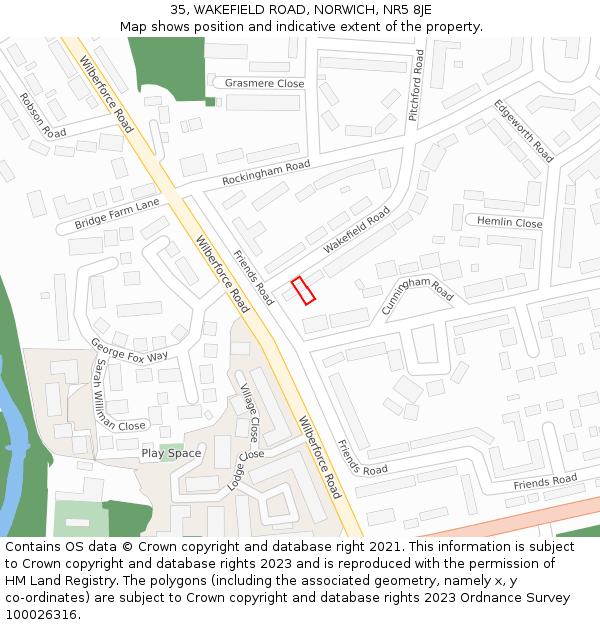 35, WAKEFIELD ROAD, NORWICH, NR5 8JE: Location map and indicative extent of plot