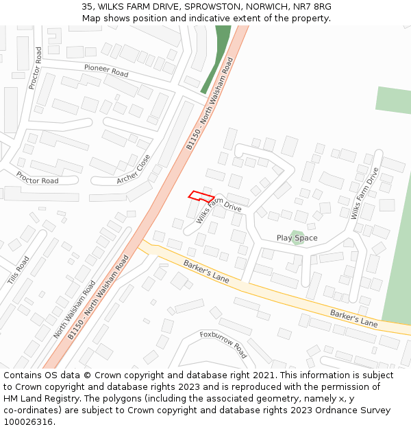 35, WILKS FARM DRIVE, SPROWSTON, NORWICH, NR7 8RG: Location map and indicative extent of plot