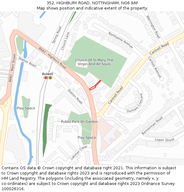 352, HIGHBURY ROAD, NOTTINGHAM, NG6 9AF: Location map and indicative extent of plot