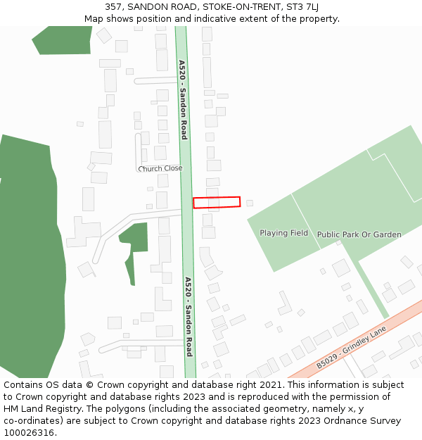 357, SANDON ROAD, STOKE-ON-TRENT, ST3 7LJ: Location map and indicative extent of plot