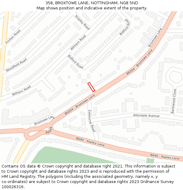 358, BROXTOWE LANE, NOTTINGHAM, NG8 5ND: Location map and indicative extent of plot