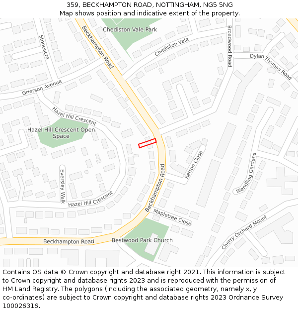 359, BECKHAMPTON ROAD, NOTTINGHAM, NG5 5NG: Location map and indicative extent of plot