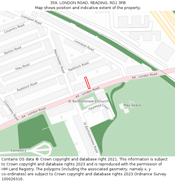 359, LONDON ROAD, READING, RG1 3PB: Location map and indicative extent of plot