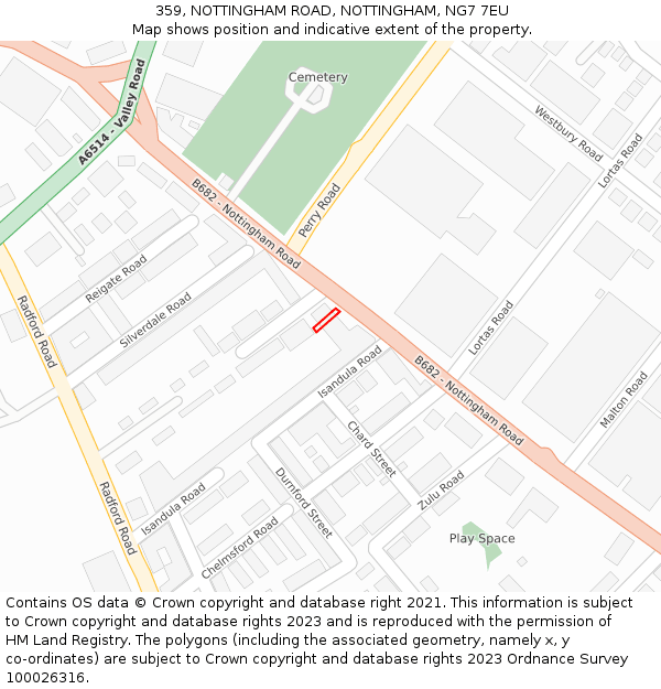 359, NOTTINGHAM ROAD, NOTTINGHAM, NG7 7EU: Location map and indicative extent of plot