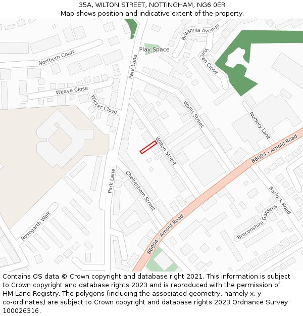 35A, WILTON STREET, NOTTINGHAM, NG6 0ER: Location map and indicative extent of plot