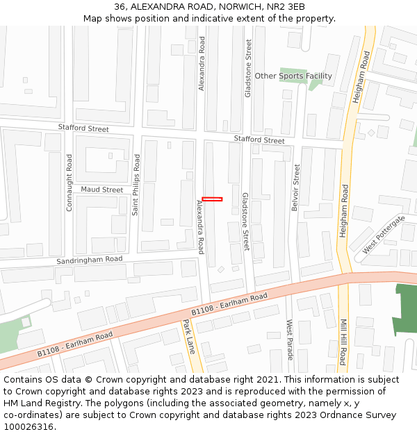 36, ALEXANDRA ROAD, NORWICH, NR2 3EB: Location map and indicative extent of plot