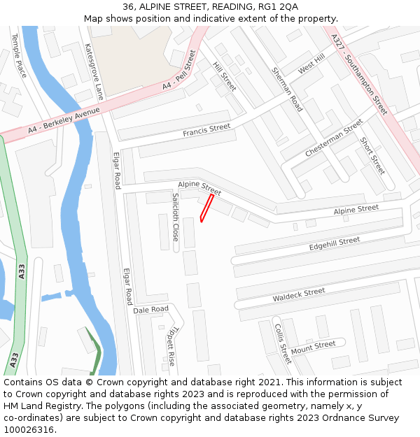 36, ALPINE STREET, READING, RG1 2QA: Location map and indicative extent of plot