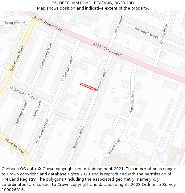 36, BEECHAM ROAD, READING, RG30 2RD: Location map and indicative extent of plot
