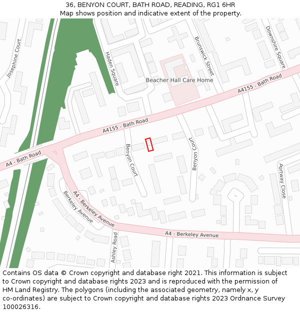 36, BENYON COURT, BATH ROAD, READING, RG1 6HR: Location map and indicative extent of plot