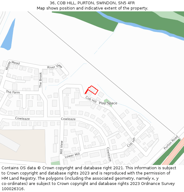 36, COB HILL, PURTON, SWINDON, SN5 4FR: Location map and indicative extent of plot