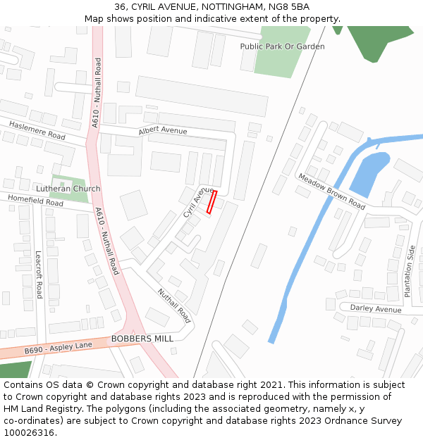 36, CYRIL AVENUE, NOTTINGHAM, NG8 5BA: Location map and indicative extent of plot
