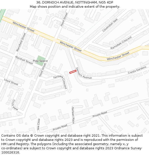 36, DORNOCH AVENUE, NOTTINGHAM, NG5 4DP: Location map and indicative extent of plot