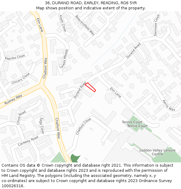 36, DURAND ROAD, EARLEY, READING, RG6 5YR: Location map and indicative extent of plot