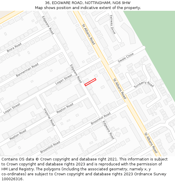 36, EDGWARE ROAD, NOTTINGHAM, NG6 9HW: Location map and indicative extent of plot