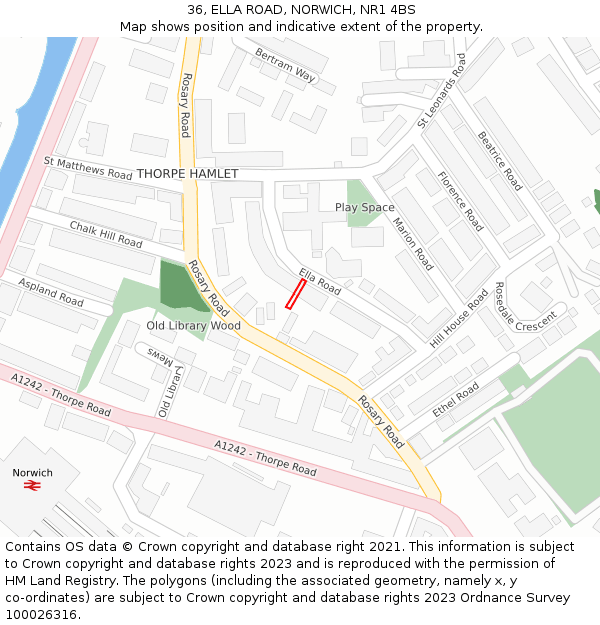 36, ELLA ROAD, NORWICH, NR1 4BS: Location map and indicative extent of plot