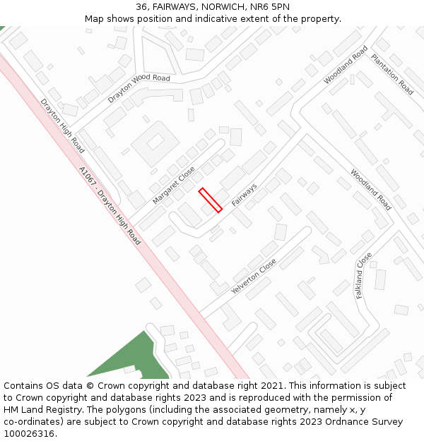 36, FAIRWAYS, NORWICH, NR6 5PN: Location map and indicative extent of plot