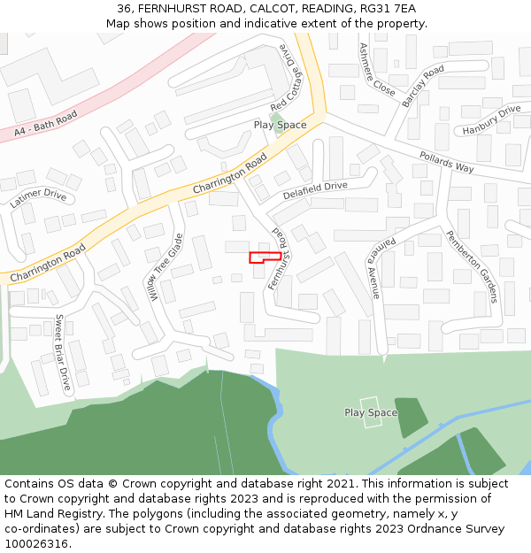 36, FERNHURST ROAD, CALCOT, READING, RG31 7EA: Location map and indicative extent of plot