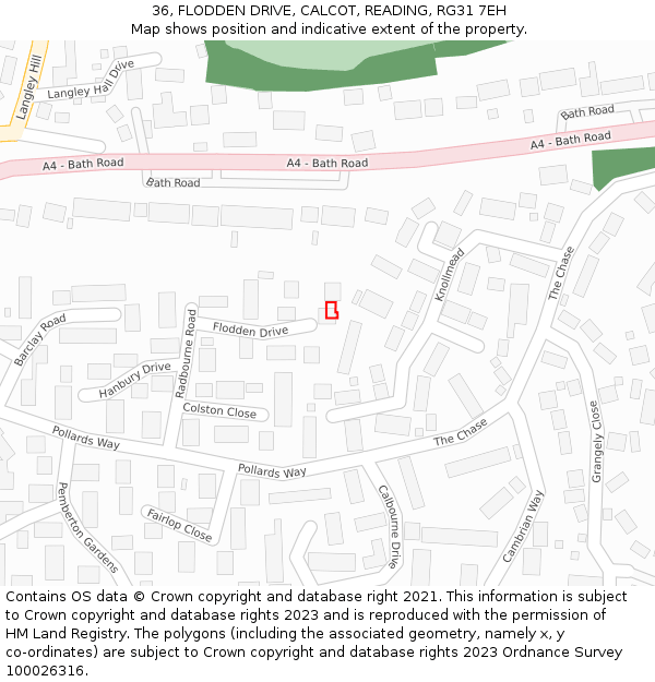 36, FLODDEN DRIVE, CALCOT, READING, RG31 7EH: Location map and indicative extent of plot