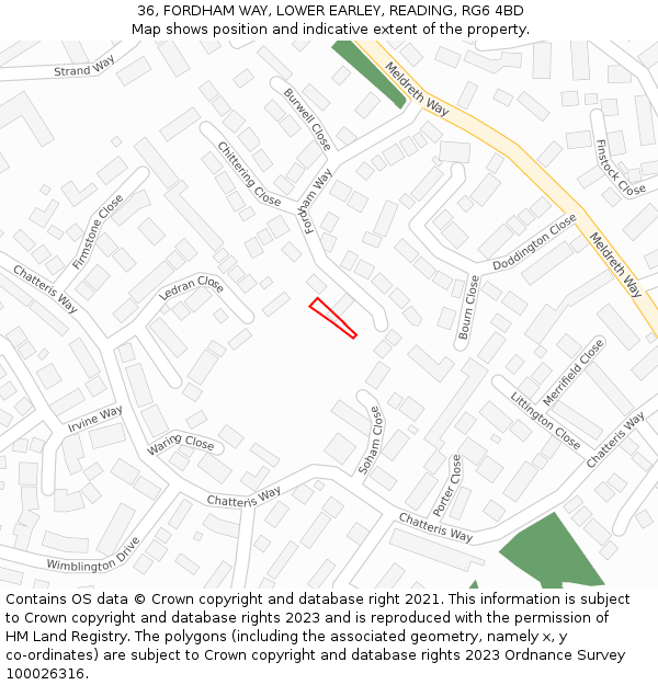 36, FORDHAM WAY, LOWER EARLEY, READING, RG6 4BD: Location map and indicative extent of plot