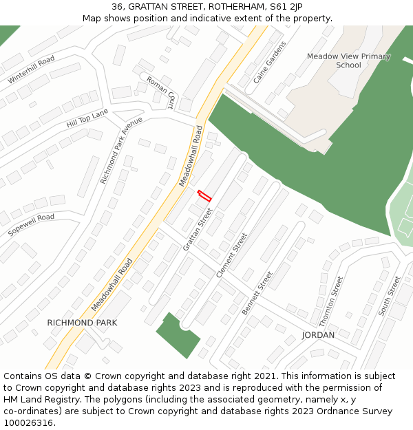 36, GRATTAN STREET, ROTHERHAM, S61 2JP: Location map and indicative extent of plot