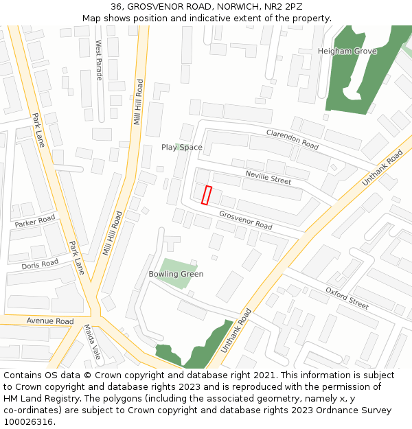 36, GROSVENOR ROAD, NORWICH, NR2 2PZ: Location map and indicative extent of plot