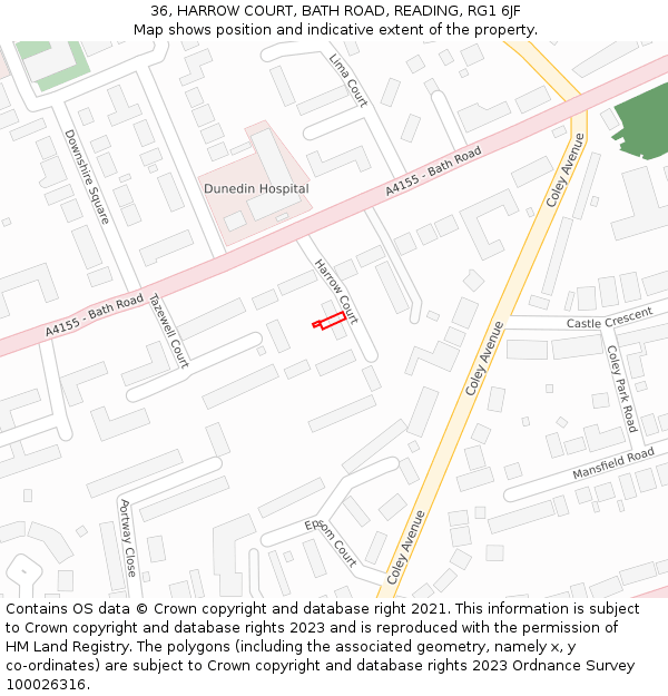 36, HARROW COURT, BATH ROAD, READING, RG1 6JF: Location map and indicative extent of plot