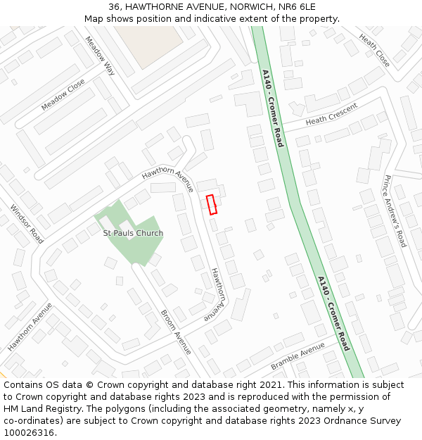 36, HAWTHORNE AVENUE, NORWICH, NR6 6LE: Location map and indicative extent of plot