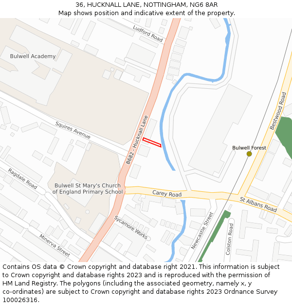 36, HUCKNALL LANE, NOTTINGHAM, NG6 8AR: Location map and indicative extent of plot