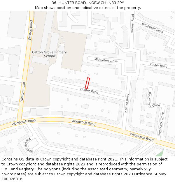 36, HUNTER ROAD, NORWICH, NR3 3PY: Location map and indicative extent of plot
