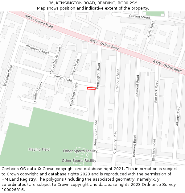 36, KENSINGTON ROAD, READING, RG30 2SY: Location map and indicative extent of plot
