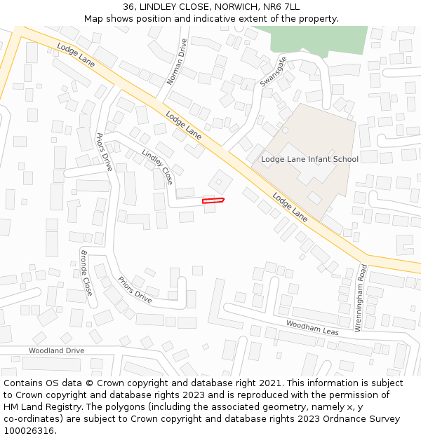 36, LINDLEY CLOSE, NORWICH, NR6 7LL: Location map and indicative extent of plot