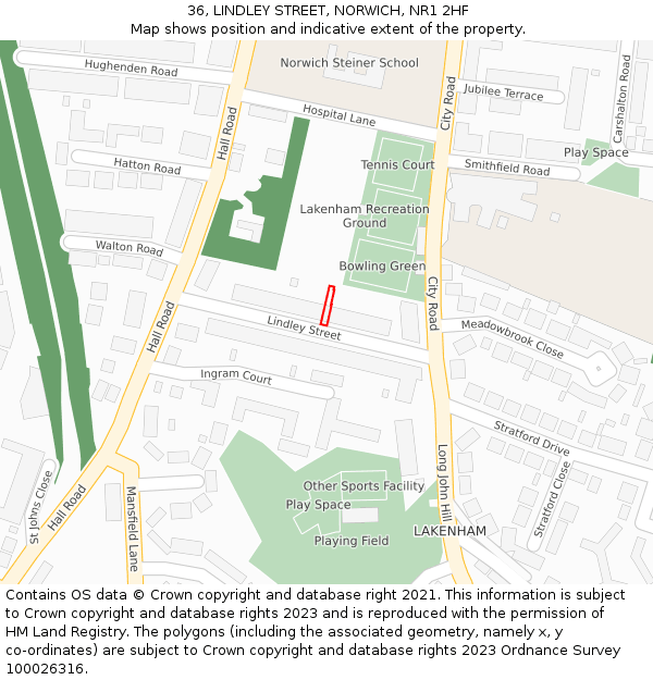 36, LINDLEY STREET, NORWICH, NR1 2HF: Location map and indicative extent of plot