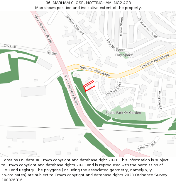 36, MARHAM CLOSE, NOTTINGHAM, NG2 4GR: Location map and indicative extent of plot
