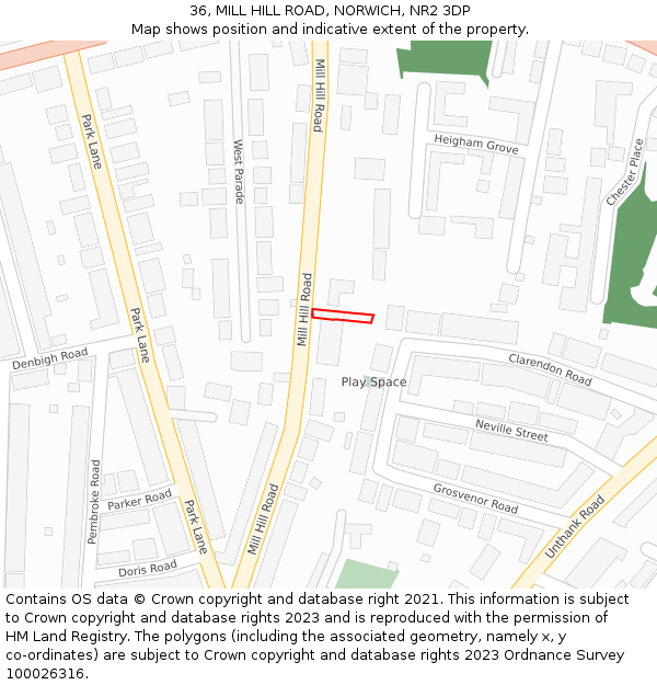 36, MILL HILL ROAD, NORWICH, NR2 3DP: Location map and indicative extent of plot