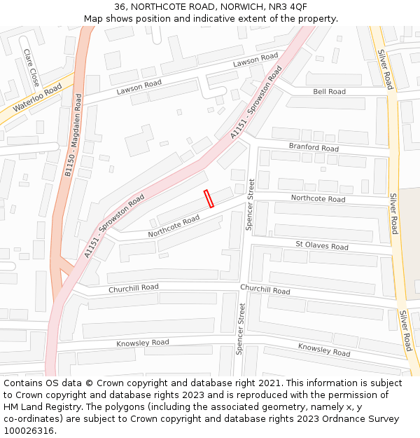 36, NORTHCOTE ROAD, NORWICH, NR3 4QF: Location map and indicative extent of plot