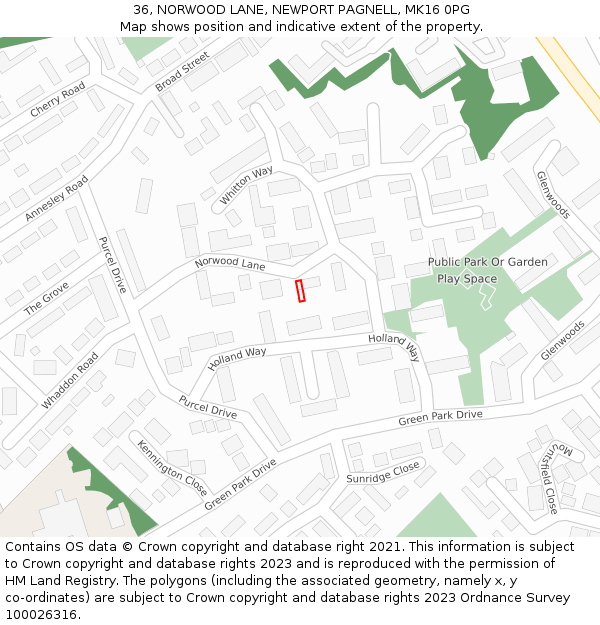 36, NORWOOD LANE, NEWPORT PAGNELL, MK16 0PG: Location map and indicative extent of plot