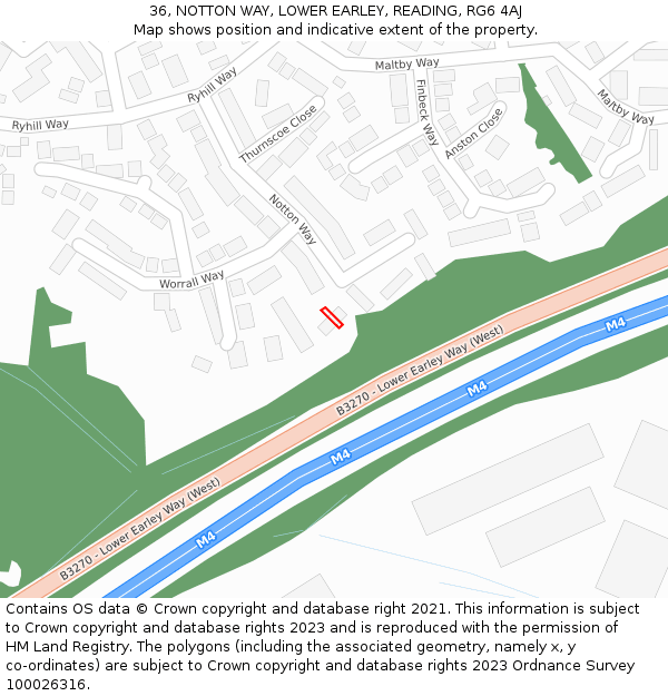 36, NOTTON WAY, LOWER EARLEY, READING, RG6 4AJ: Location map and indicative extent of plot