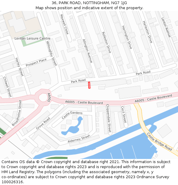 36, PARK ROAD, NOTTINGHAM, NG7 1JG: Location map and indicative extent of plot