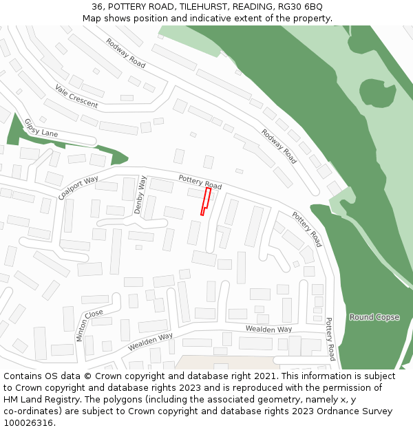 36, POTTERY ROAD, TILEHURST, READING, RG30 6BQ: Location map and indicative extent of plot